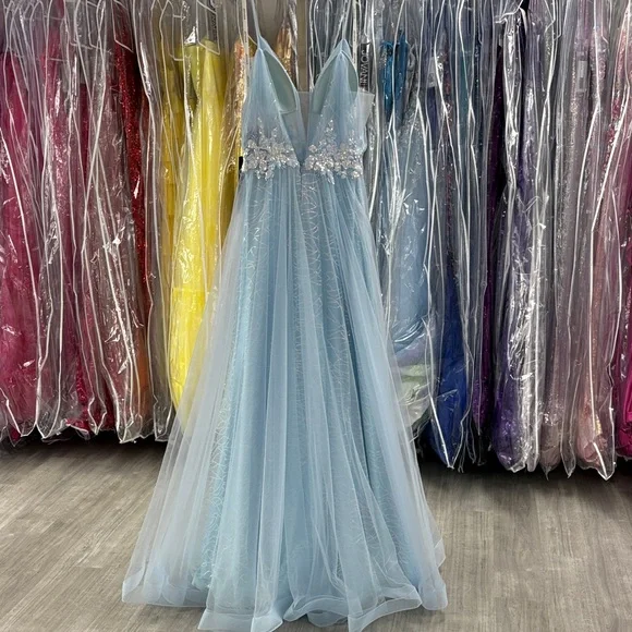 Jovani 07637 NWT Light Blue Dress with Floral Details size 8 - Picture 4 of 6